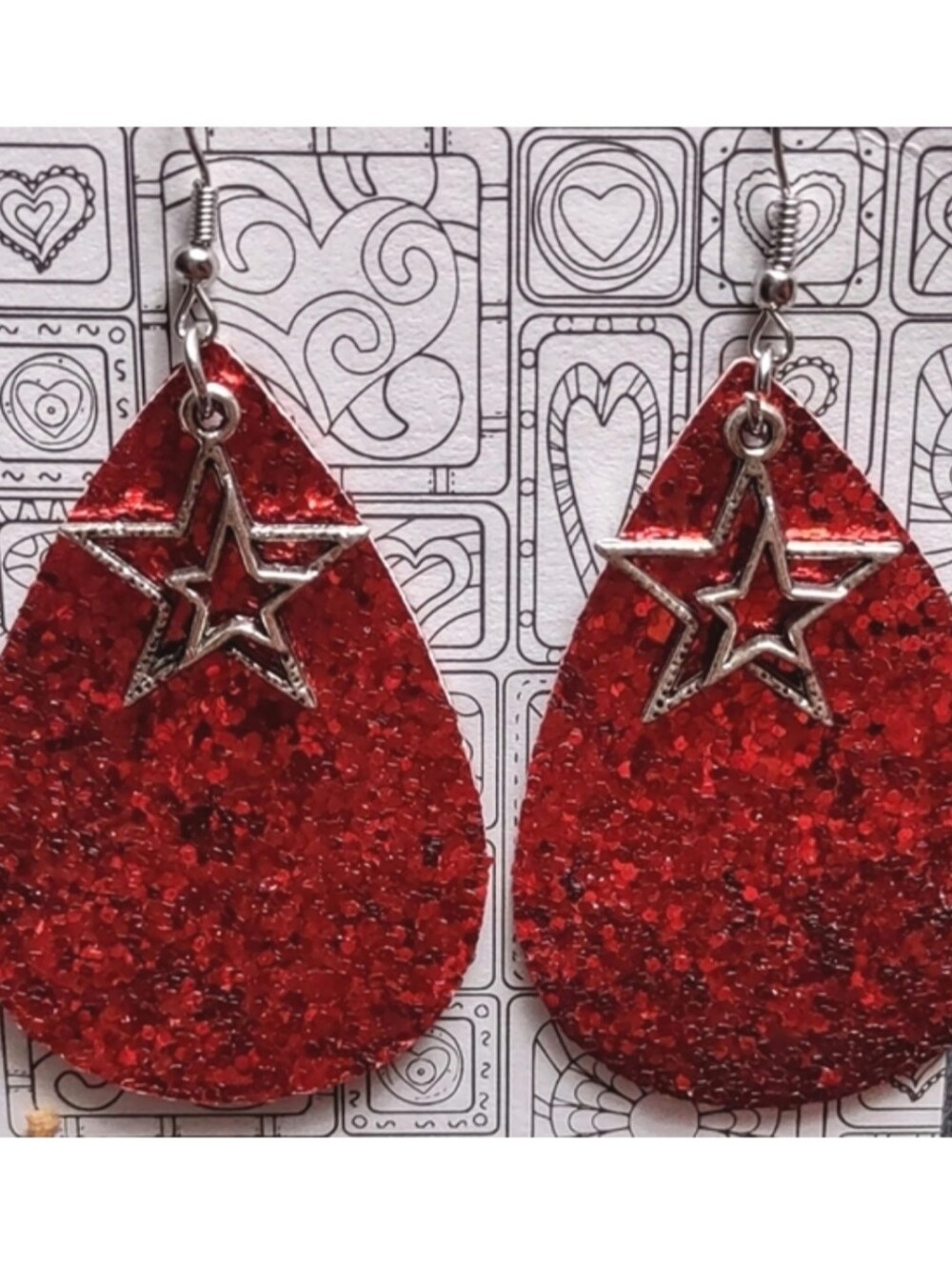 Red Glitter & Stars Leatherette Earrings